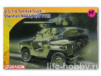 7412 U.S. Army 1/4t 4WD Truck & M4A1(76) W VVSS Sherman