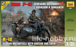 3607    -12     / BMW R-12 German Motorcycle With Sidecar and Crew 